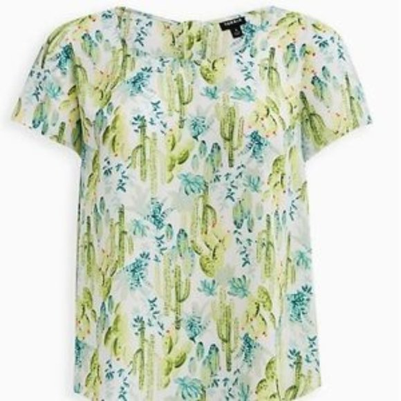 Torrid Semi-Sheer Abbey Cactus Back Button Short Sleeve Blouse - Picture 1 of 15